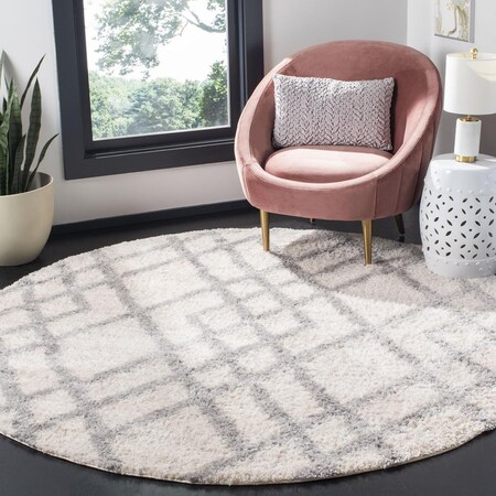 Safavieh 6 ft. 7 in. x 6 ft. 7 in. Berber Shag 200 Round Power-Loomed Rug Cream & Gray BER214A-7R